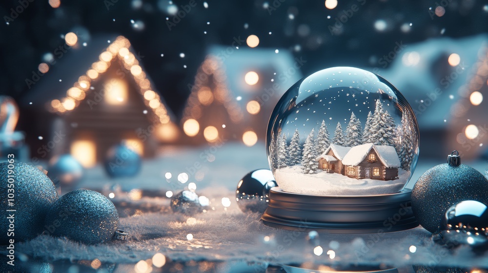Snow Globe Christmas Scene with a Snowy Cabin Snow Globe Christmas Scene with a Snowy Cabin