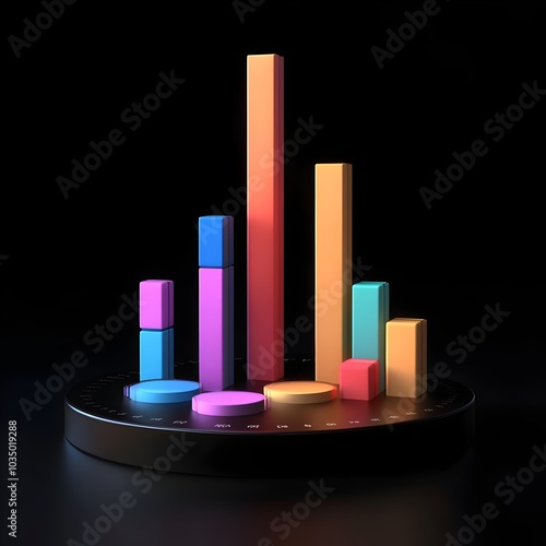 Sleek 3D Rendered Data Report Chart with High Contrast and Minimalist Design