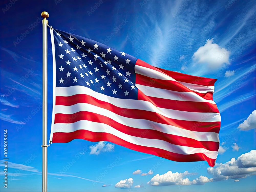The American flag flutters vibrantly under a clear blue sky, representing the ideals of freedom and patriotism cherished by its people and nation. The American flag flutters vibrantly under a clear blue sky, representing the ideals of freedom and patriotism cherished by its people and nation.