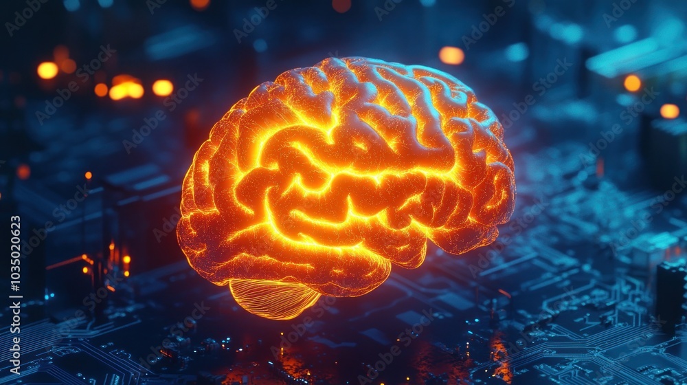 Obraz premium Glowing Brain on Circuitry