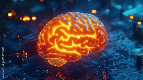 Glowing Brain on Circuitry