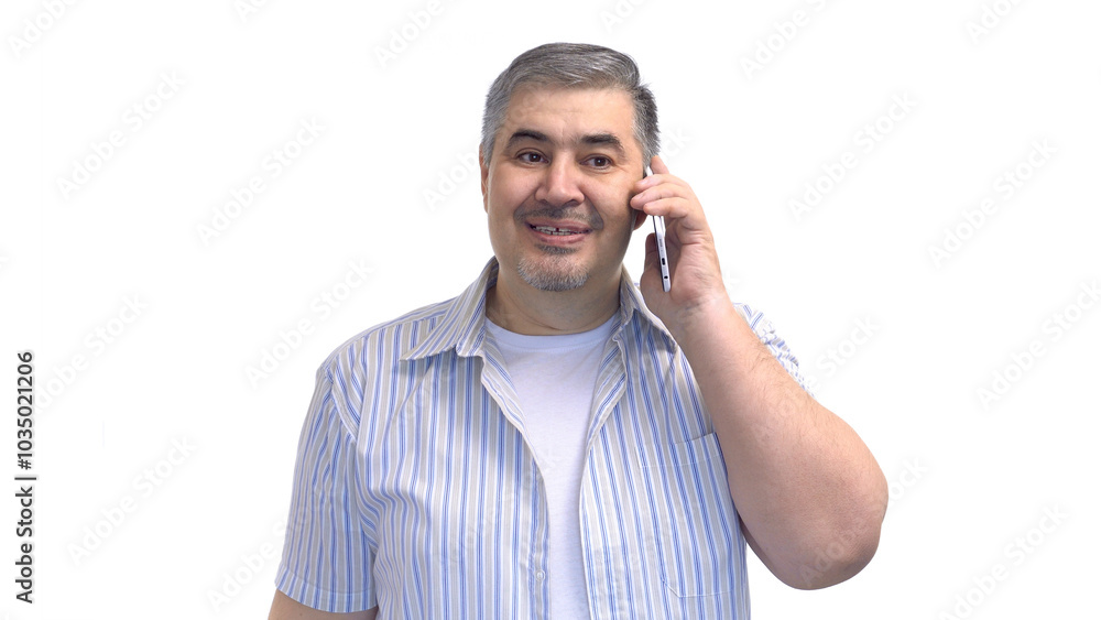Man Talking on Phone and Smiling Man Talking on Phone and Smiling