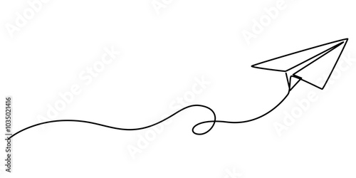 Paper AirPlane Single Line Icon, Paper Plane Continuous Line Icon, Paper plane icon isolated on white, Single line drawing of a paper plane, Line paper airplane, airplane vector background art.