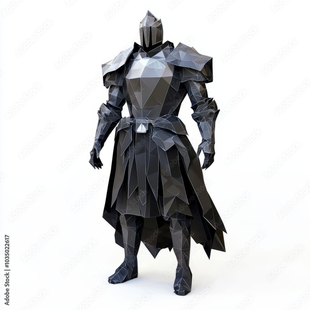 3D Render, Low Poly style of a ghostly knight in haunted armor, on isolated white background 3D Render, Low Poly style of a ghostly knight in haunted armor, on isolated white background