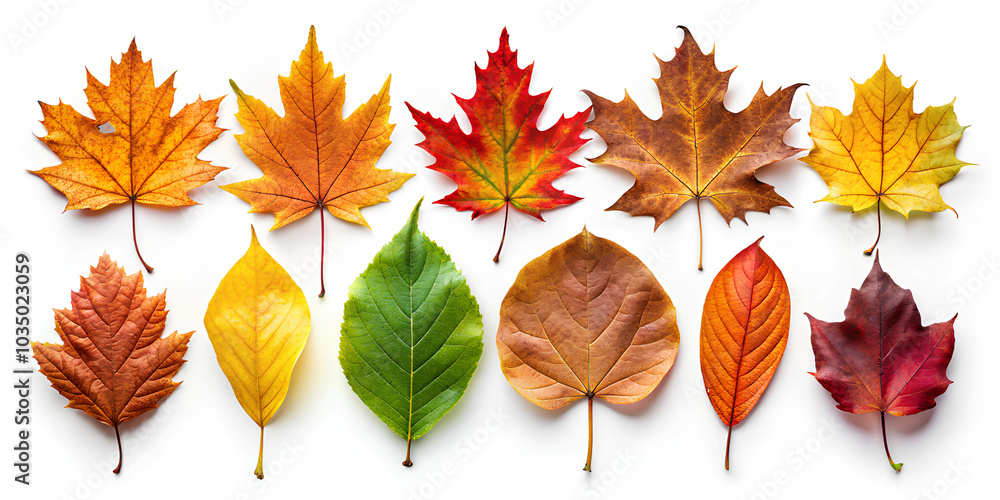 Fototapeta premium Collection of autumn leaves isolated on white background, Clipping path
