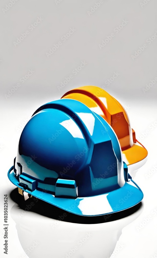 Fototapeta premium A sturdy construction hard hat in bright blue on a white background. Essential safety gear for any building site. AI generated.