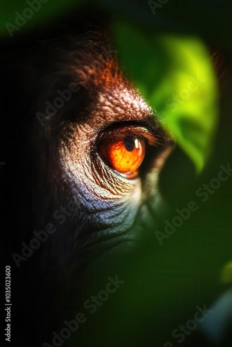 Close up of a wild animal s eye in the jungle. photo