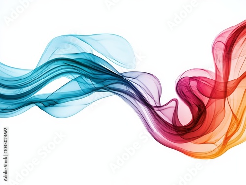 An abstract design featuring flowing, colorful waves in blue, pink, and orange against a white background, symbolizing movement and creativity.