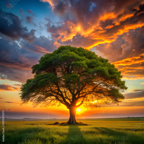 Tree with a beautiful sunset view