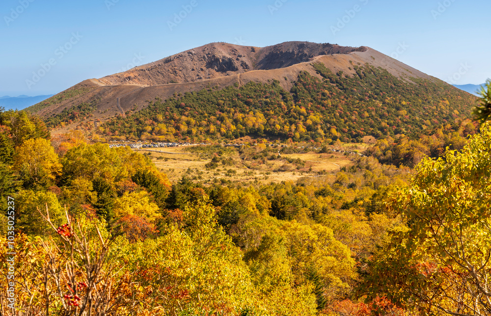 Obraz premium 一切経山登山道から秋色の吾妻小富士