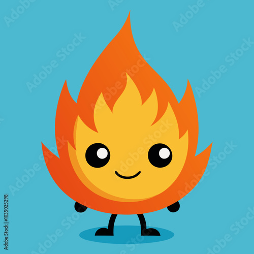 Cheerful cartoon fire character with a friendly face and bright flames, perfect for energy, warmth, or playful designs.
