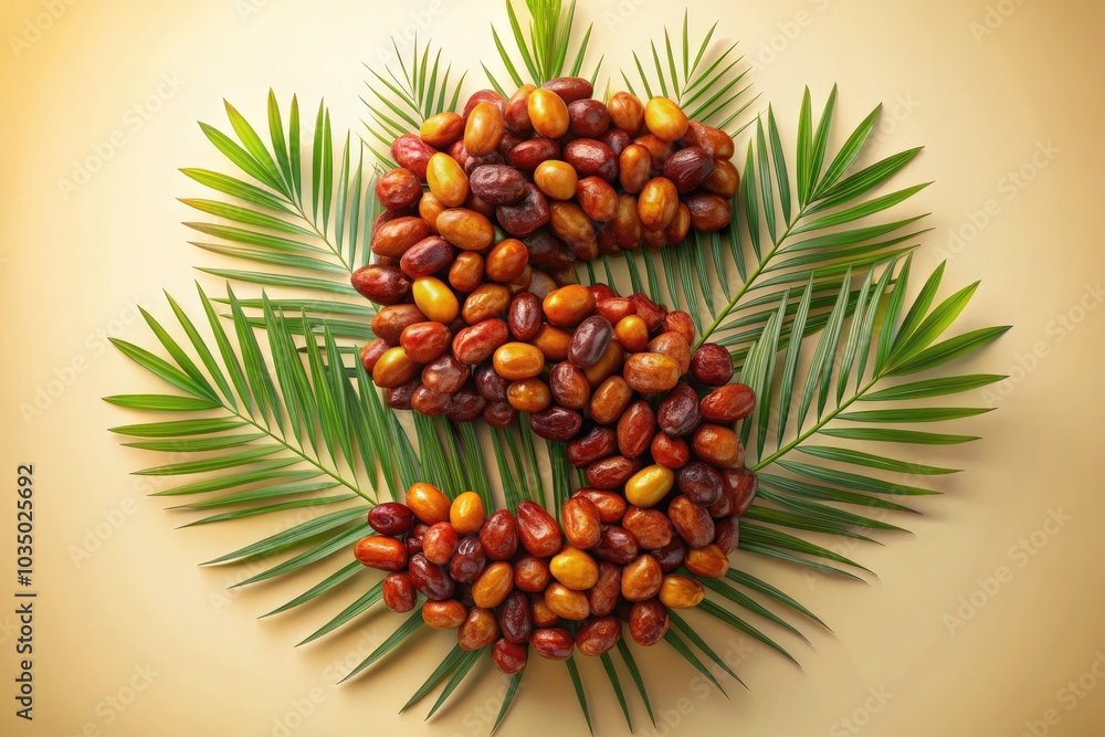 Date palm fruits arranged in a number 5 shape, ideal for Ramadan iftar celebrations, featuring 3D design suitable for Islamic themes, fasting, and spiritual reflection. Date palm fruits arranged in a number 5 shape, ideal for Ramadan iftar celebrations, featuring 3D design suitable for Islamic themes, fasting, and spiritual reflection.