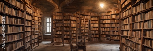 Old library with many books on shelves