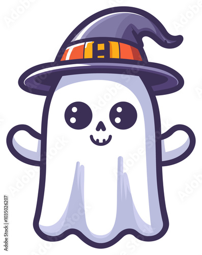 cute ghost vector illustration sticker style