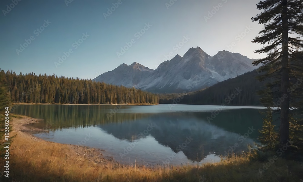 A sketch of a mountain and lake with trees. A sketch of a mountain and lake with trees.