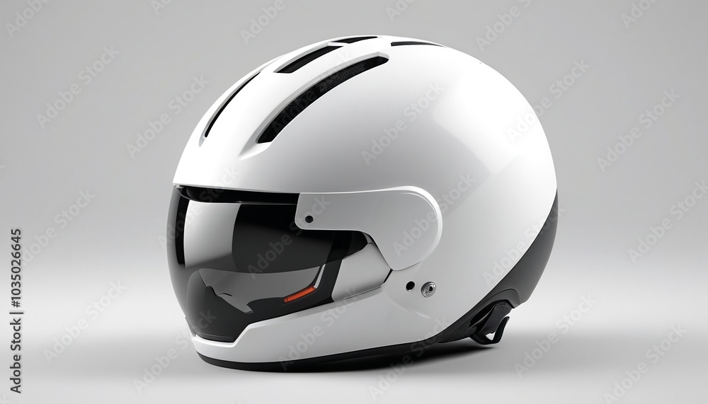 A clean model of a sleek bicycle helmet resting on a white surface, ideal for sports gear promotions, Generative AI A clean model of a sleek bicycle helmet resting on a white surface, ideal for sports gear promotions, Generative AI