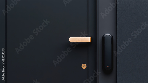 Plumber installing pipes in a new house, locksmith adjusting smart locks on a sleek front door