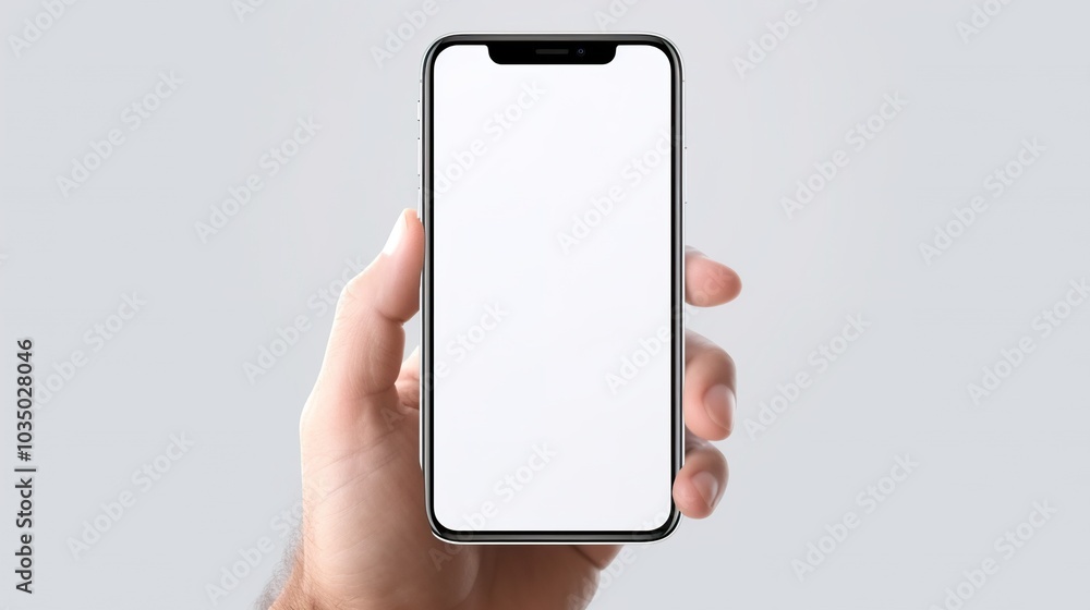 hand holding modern smart phone mockup..copy space white screen hand holding modern smart phone mockup..copy space white screen