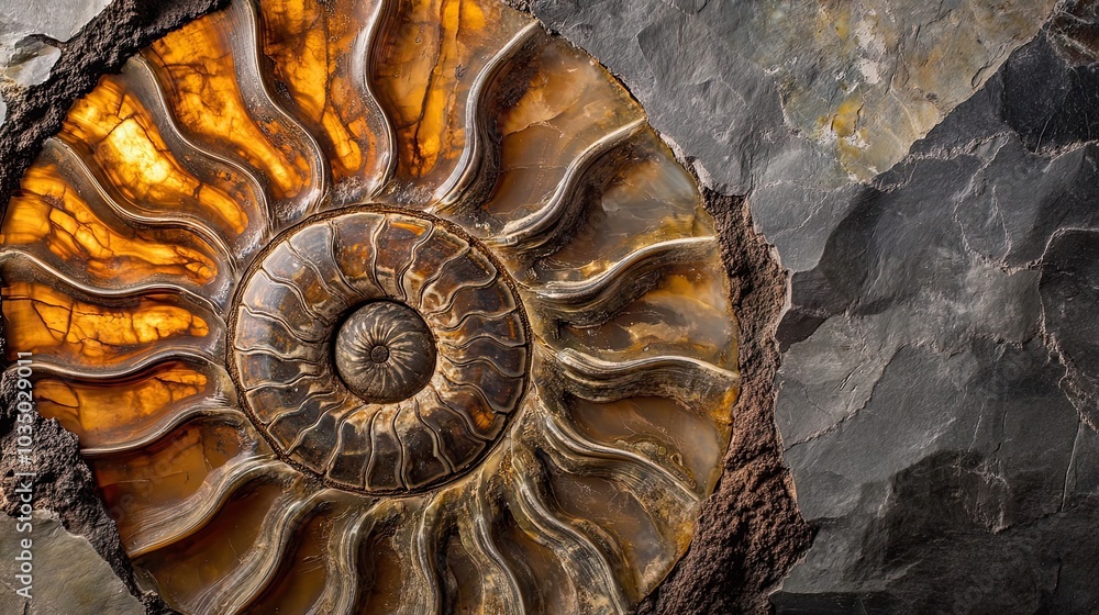 Fossilized Ammonite Shell Embedded in Dark Stone Fossilized Ammonite Shell Embedded in Dark Stone