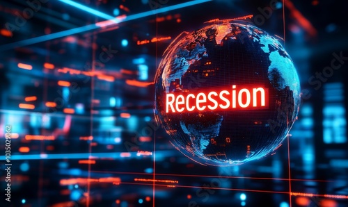 Global recession shown on digital Earth.