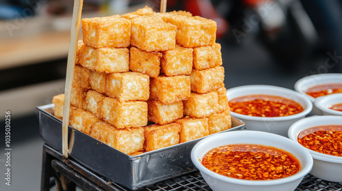 Golden, crispy deep-fried tofu photo