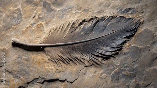 Fossilized Bird Feather Embedded in Sedimentary Rock photo