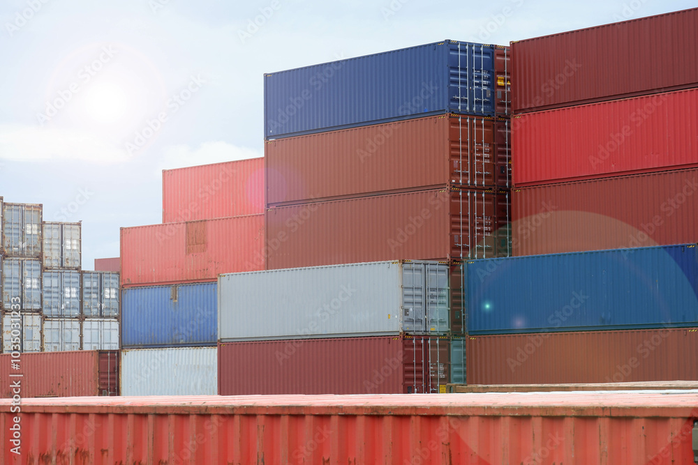 Fototapeta premium Container storage yard international trade perspective