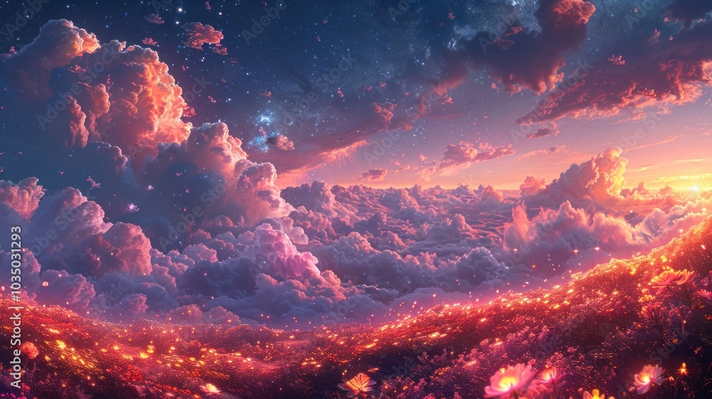 Celestial Cloudscape with Flowers Celestial Cloudscape with Flowers