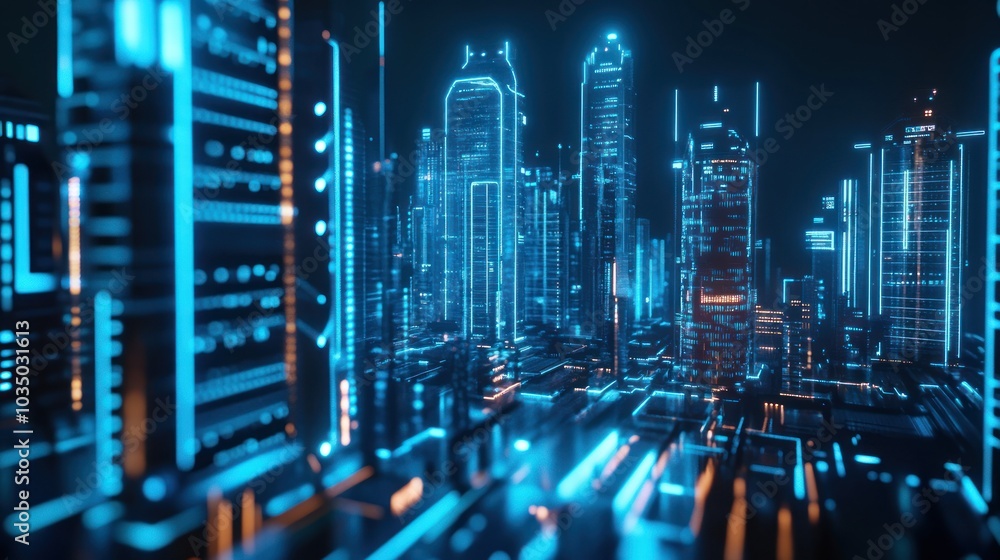 Obraz premium Futuristic Cityscape with Neon Lights