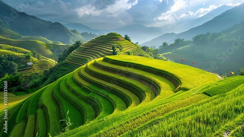 Fototapeta Naklejka Na Ścianę i Meble -  Terraced rice field landscape near Sapa in Vietnam background