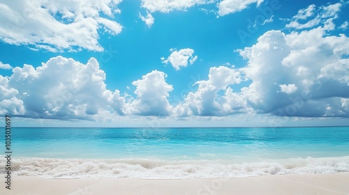 Serene Ocean View with Vibrant Blue Sky and Clouds