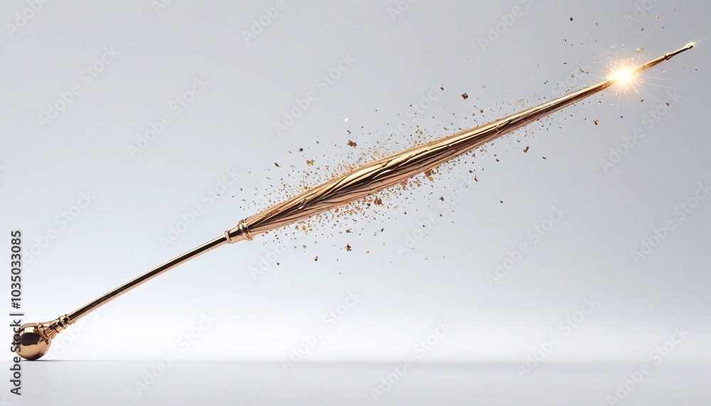 A dynamic model of a magic wand with sparkling effects displayed on a clean white background, emphasizing its enchanting properties, Generative AI A dynamic model of a magic wand with sparkling effects displayed on a clean white background, emphasizing its enchanting properties, Generative AI