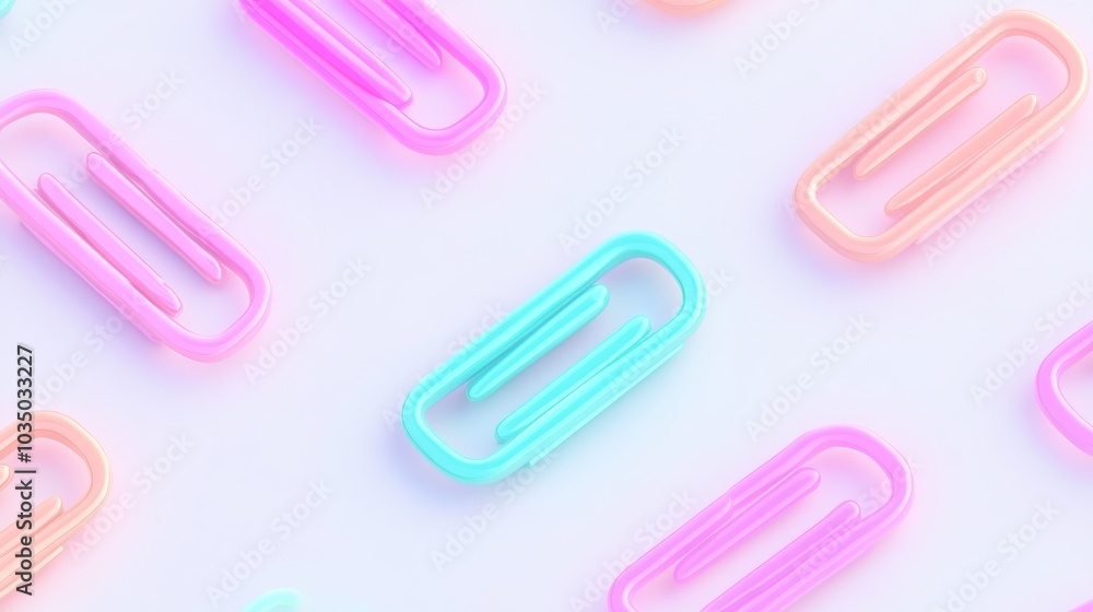 multicolored 3d paper clips, neon and pastel hues, isometric view, clean vector graphics, minimalist composition, stationery emoji collection, soft gradient shading multicolored 3d paper clips, neon and pastel hues, isometric view, clean vector graphics, minimalist composition, stationery emoji collection, soft gradient shading