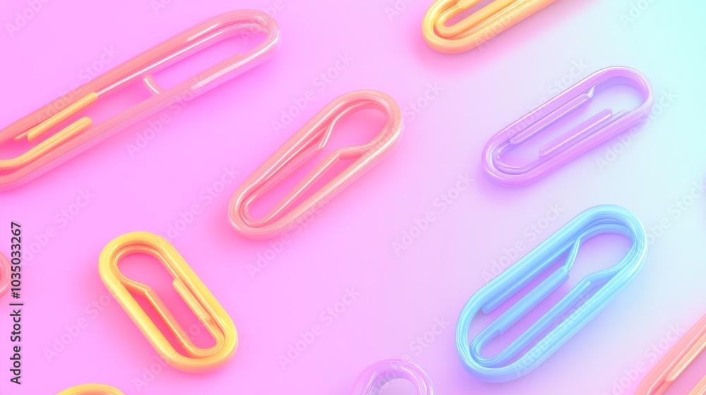 multicolored 3d paper clips, neon and pastel hues, isometric view, clean vector graphics, minimalist composition, stationery emoji collection, soft gradient shading multicolored 3d paper clips, neon and pastel hues, isometric view, clean vector graphics, minimalist composition, stationery emoji collection, soft gradient shading