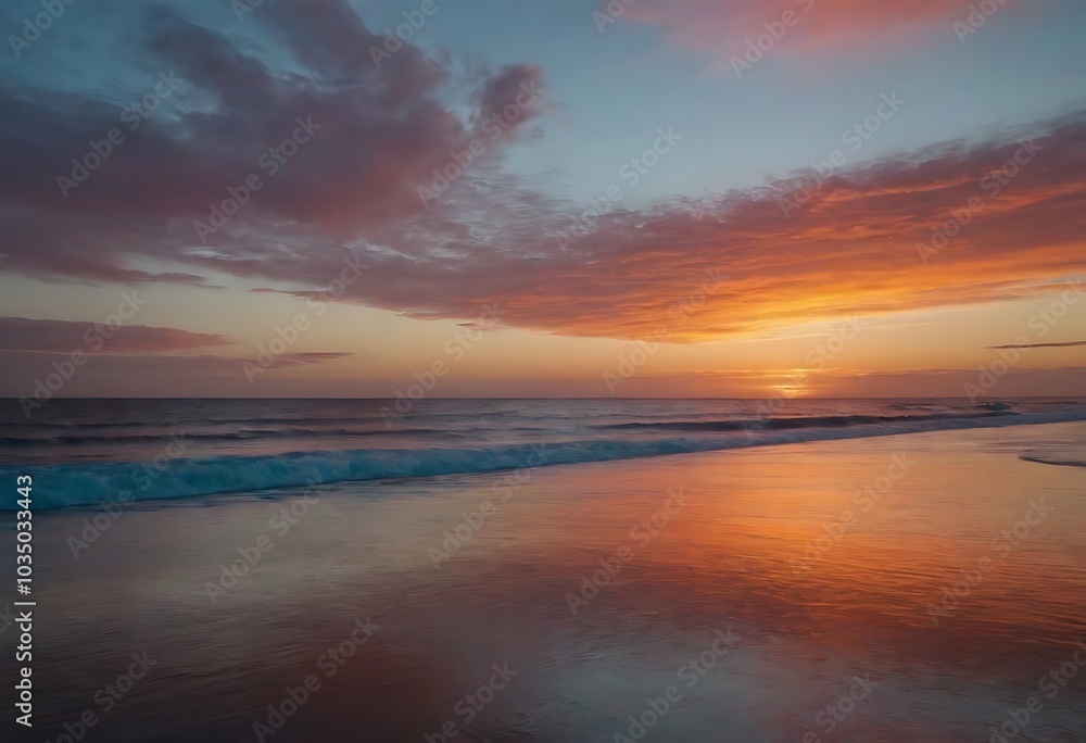 A breathtaking sunset paints the sky with vibrant colors over a calm ocean. A breathtaking sunset paints the sky with vibrant colors over a calm ocean.