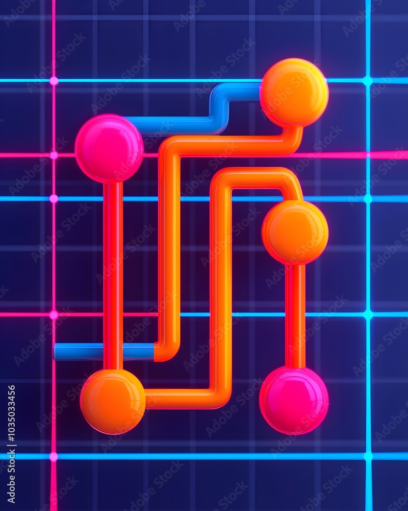 Abstract neon circuit design on a grid background Abstract neon circuit design on a grid background