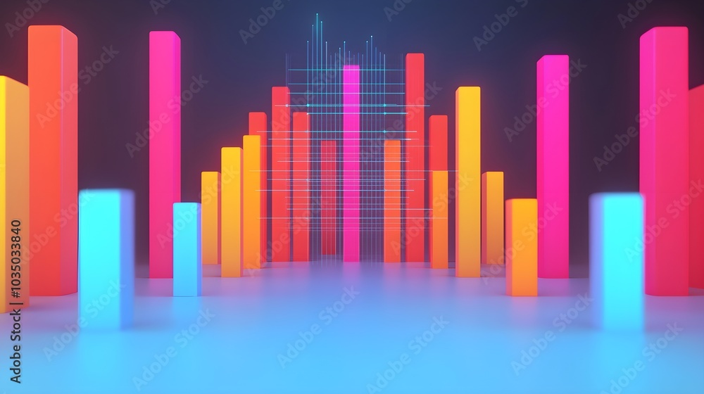 Vibrant abstract data visualization with neon bars Vibrant abstract data visualization with neon bars