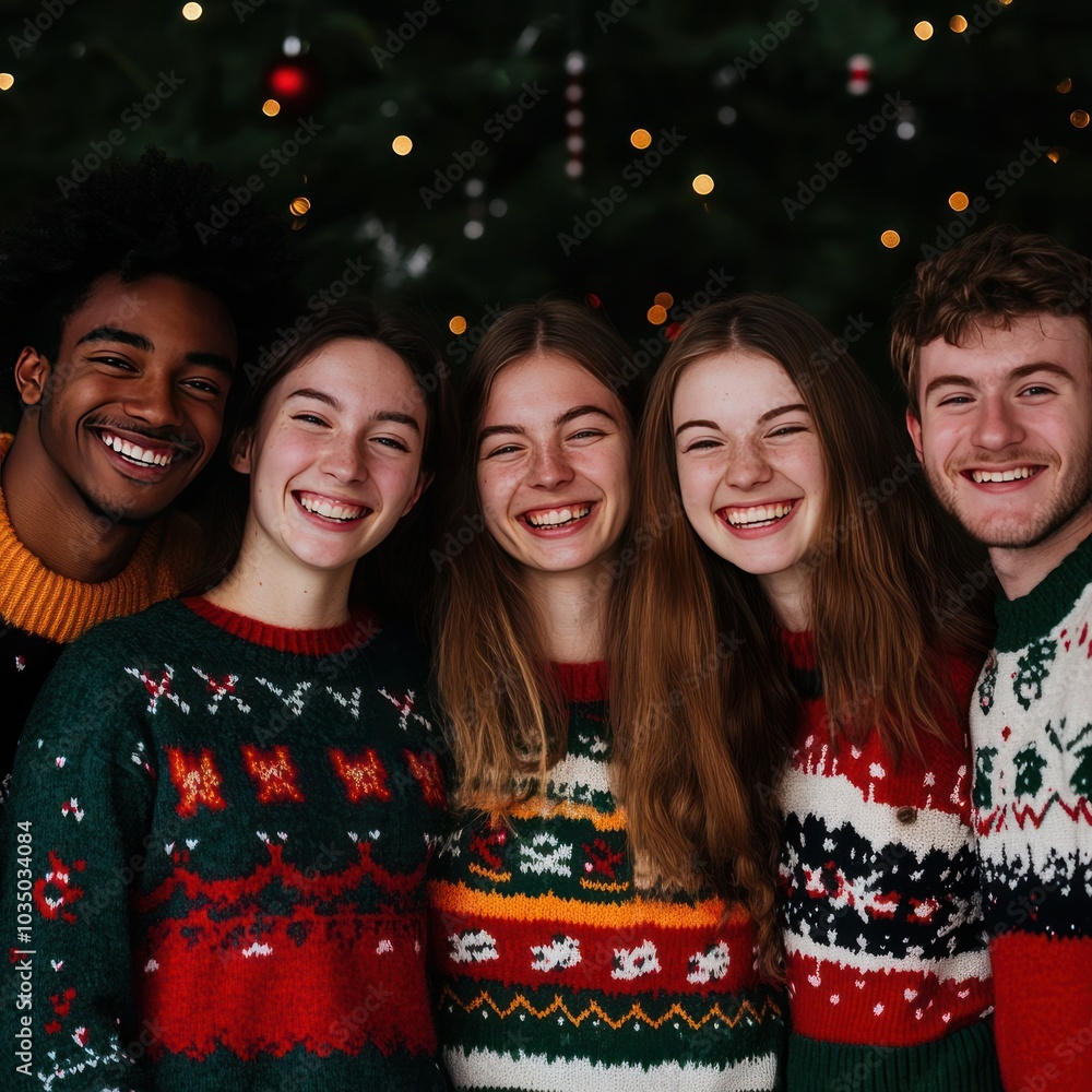 Have men and women take picture with Christmas tree Have men and women take picture with Christmas tree