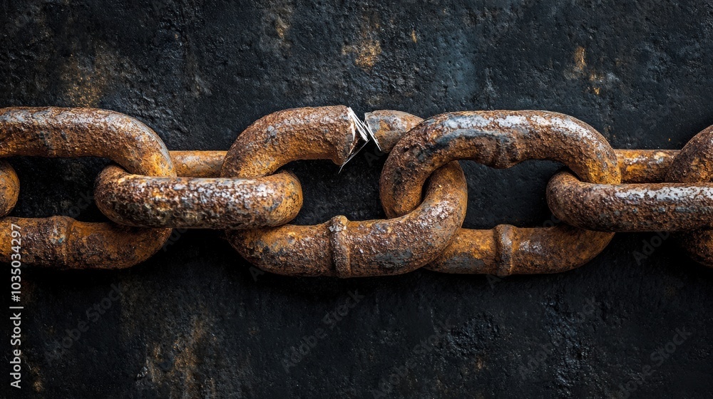 A broken chain link on a dark background, symbolizing breaking free from constraints A broken chain link on a dark background, symbolizing breaking free from constraints