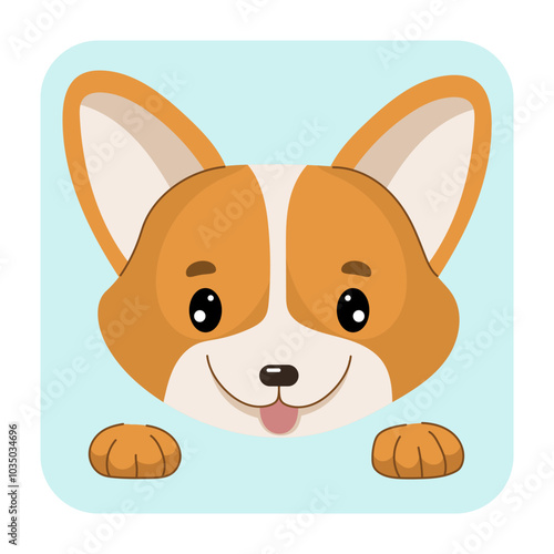 Corgi dog face flat vector illustrtion. Corgi dog icon