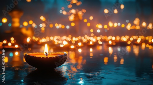 City illuminated with lanterns and fireworks during Diwali, people celebrating the festival of lights