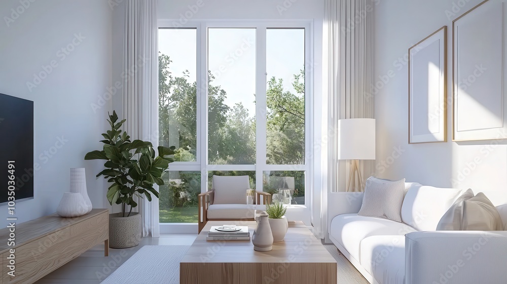 Bright and airy living room featuring elegant white walls and a spacious, inviting atmosphere. Bright and airy living room featuring elegant white walls and a spacious, inviting atmosphere.
