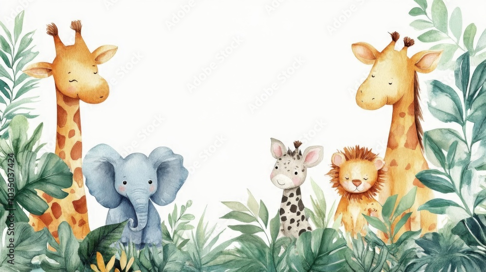 Naklejka premium Adorable Safari Friends in Jungle