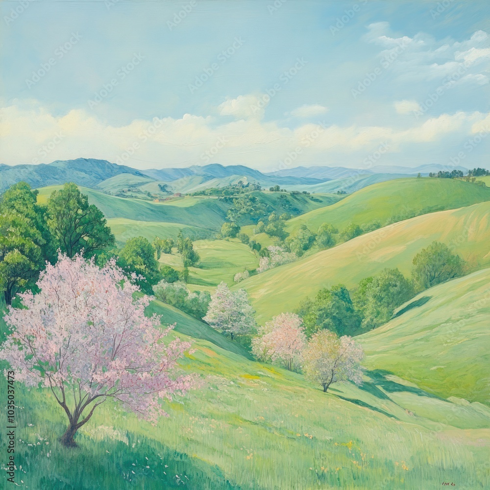 Fototapeta premium Rolling hills and valleys in springtime