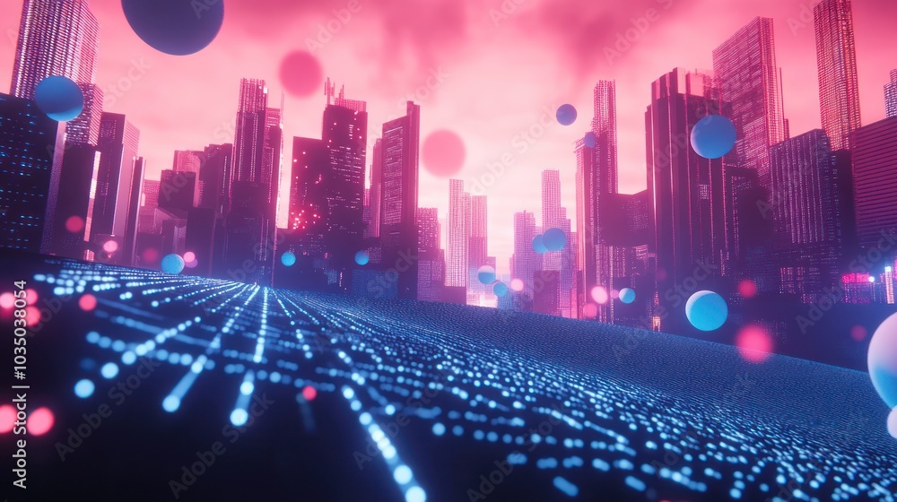 Obraz premium Futuristic Cityscape with Glowing Lights