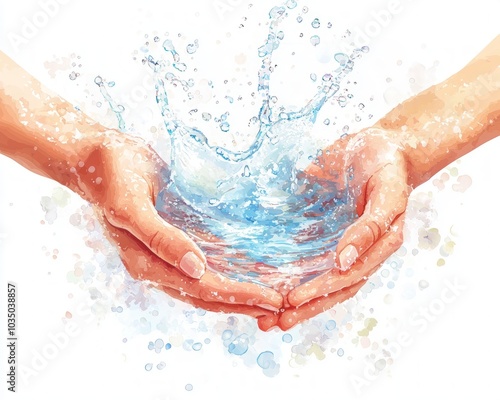 Hands Holding Water Splash in Minimalist Style