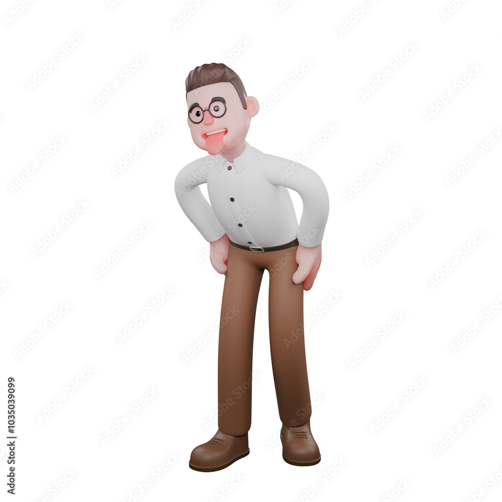 Fototapeta premium Male Sociologist 3D Model. A male sociologist is standing leaning forward with both hands on his waist. Professional