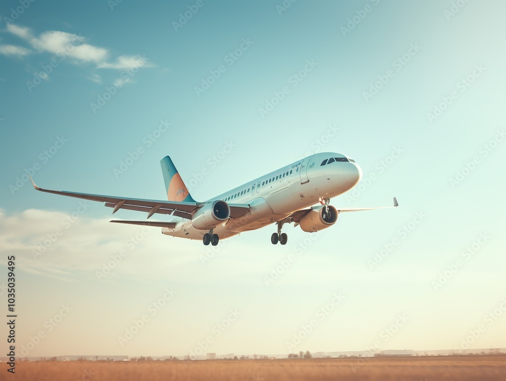 Airplane taking off from the airport. Passenger plane fly up over take-off runway from airport. Airplane taking off from the airport. Passenger plane fly up over take-off runway from airport.