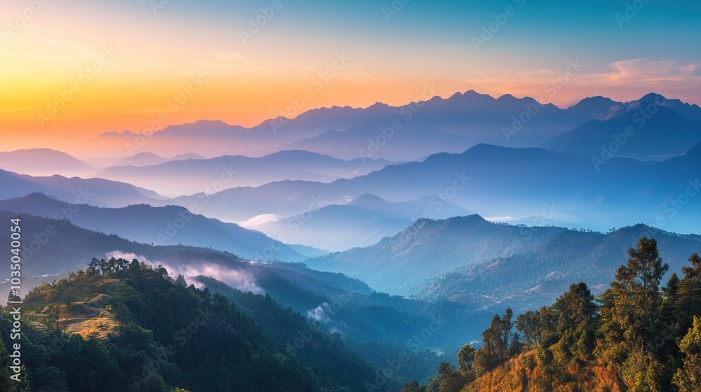 Fototapeta premium Serene Mountain Landscape at Sunset