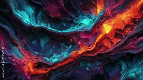 Multi-coloured abstract background with swirls of graduating colours, soft movement video of colour fluid fusion